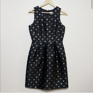 J. Crew Metallic Silver Dot Jacquard Black Dress